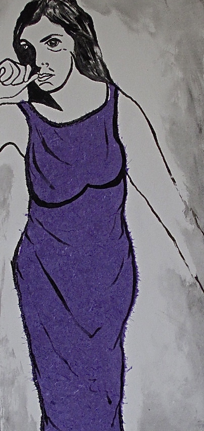 Pensive 1 - Monotype w/ Chine-collé  (Purple Dress)